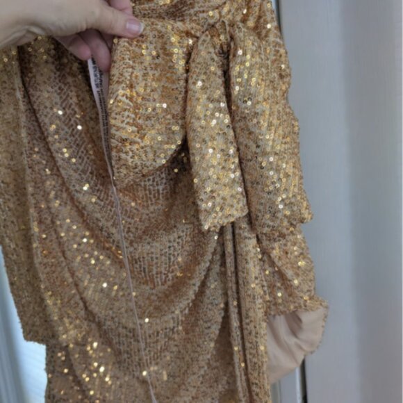 NWT Ieena for Mac Duggal 26977 One Sleeve Sequin Gold Asymmetric Mini size 8/10 - Picture 7 of 7